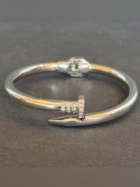 Silver Nail Pave Set CZ Stones Bracelet